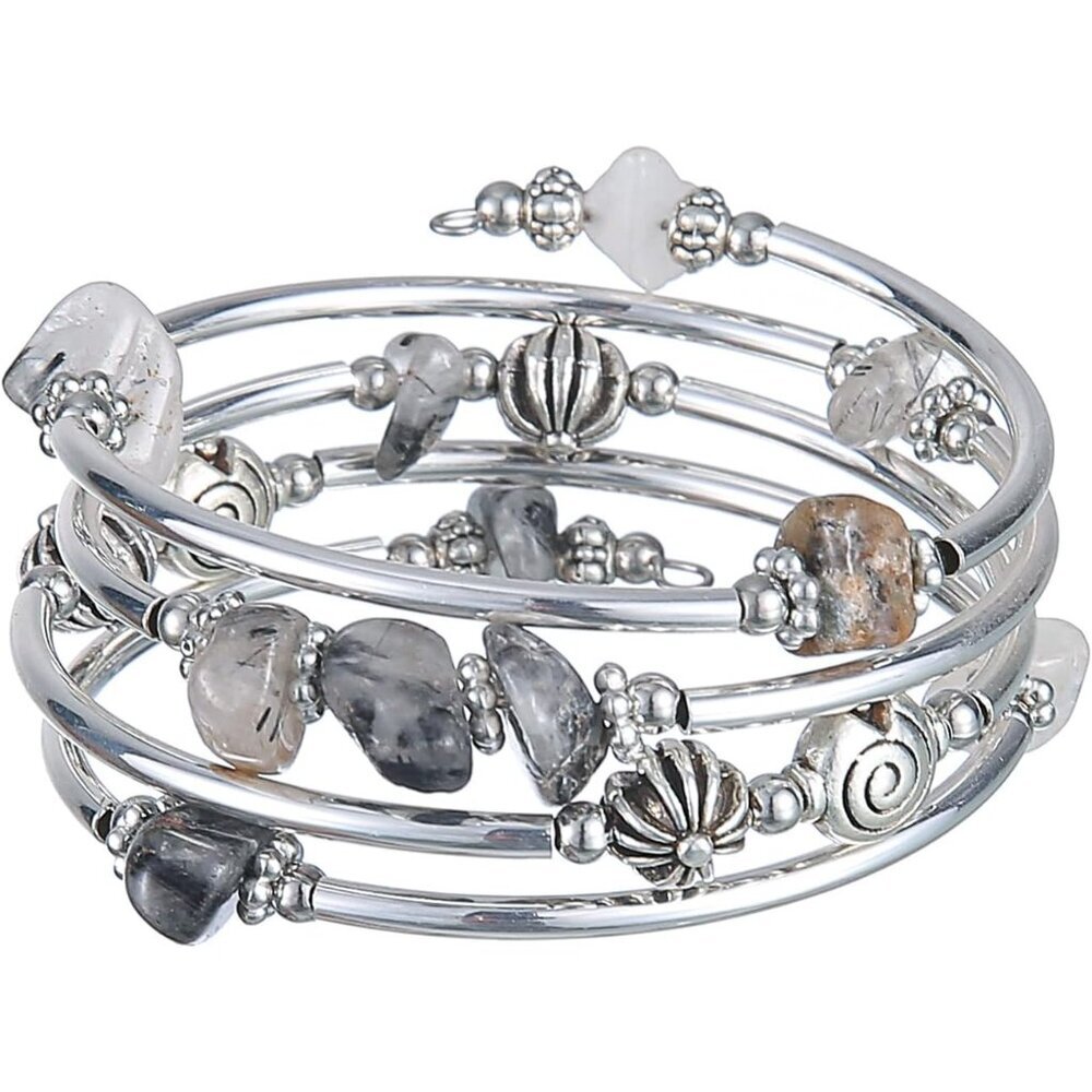 Beaded Bangle Bracelets for Women Silver Wrap Bangles Bracelet Womens Costume Je